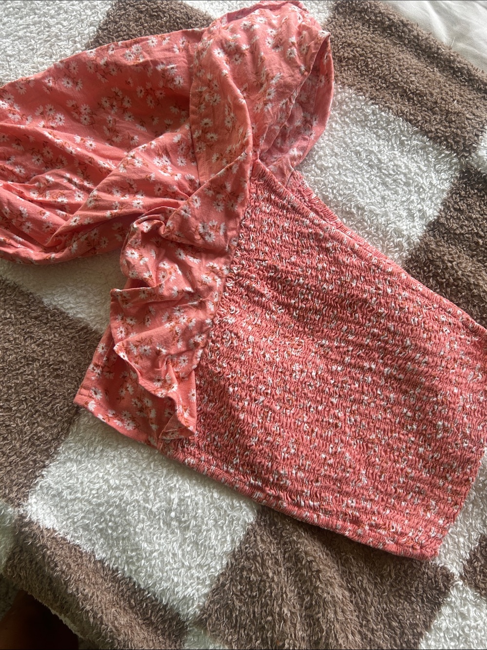 Billabong Coral Pink Floral Smocked One-Shoulder Top